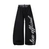 Pantalones de chándal estilo americano con estampado de letras, doble cinturilla, bloques de color, dobladillo curvo, unisex, versátiles, holgados, pierna ancha, fluidos, adecuados para bailar y uso casual