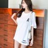 Camiseta holgada de manga corta de algodón puro de longitud media para mujer, recién llegada de verano 2024, dobladillo con abertura, parte superior de media manga, ropa interior
