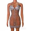 Vestido Transparente, Cristais Prateados Brilhantes, Corrente de Strass, Roupa, Roupa de Aniversário, Celebração