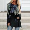 2021 nova roupa feminina transfronteiriça Europeia e Americana Impressão 3D Paisagem Natural Gola Redonda Manga Longa Solta Camiseta Top Feminino