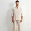 Nueva ropa para hombre transfronteriza estilo chino traje de algodón y lino, conjunto de dos piezas simple holgado retro de manga corta de verano para hombre Hanfu