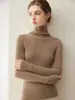 Suéter de malha sem costura 100% cashmere puro, macio e amigo da pele, para mulheres, gola alta, corte justo, pulôver de base