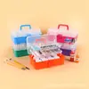 Caja de almacenamiento de tres capas, semitransparente, plegable, 671, color sólido, caja de herramientas, medicina, arte de uñas, juguete, pintura artística, goo, tarjeta, almacenamiento