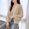 Cardigan Jaqueta Tricotado Novo Estilo Coreano Outono e Inverno Feminino Solto Cor Sólida Simples Versátil Pequeno Suéter Top Estilo Ocidental