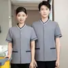 Nuevos uniformes de limpieza de manga corta de verano para hoteles, ropa de trabajo para habitaciones de casas de huéspedes, uniformes de piso de propiedades, uniformes de limpieza de edificios de oficinas