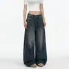 Jeans americano retrô de cintura alta e perna larga para mulheres, novo, plus size, corte solto, emagrecimento, versátil, calça reta de comprimento total