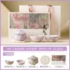 Juego de Té Kung Fu Camelia y Glicinia Pintado a Mano, Cerámica de Lujo Ligero Gaiwan y Tazas de Té, Práctico Set de Viaje para Preparar Té