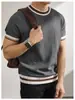 Nuevo Estilo de Verano Tejido de Manga Corta para Hombre, Rayas Bloque de Color Seda de Hielo Transpirable Ajustado Estilo Coreano de Negocios Comercio Exterior Transfronterizo Venta al por Mayor