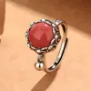 Anillo de Ágata Roja de Loto Estilo Étnico Vintage Transfronterizo para Mujer, Joyería de Anillo Ajustable Moda y Elegante
