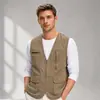 Chaleco de Algodón Multibolsillos Talla Grande para Hombre, Chaleco de Exterior para Personas de Mediana Edad y Mayores, Pesca de Otoño, Corte Holgado, Secado Rápido, Ropa de Trabajo Casual