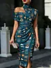 2026 Nuevo Modelo Estación Independiente Transfronterizo Retro Occidental Tótem Impresión 3D Vestido de Hombros Descubiertos para Mujer POD