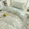 Juego de Cama de Tres Piezas de Algodón para Dormitorios de Estudiantes Universitarios, Sábana de Algodón Puro, Funda de Edredón, Sábana Ajustable, Juego de Cama de Cuatro Piezas para Verano