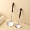 Espátula para Hongos de Acero Inoxidable con Mango de Madera, Tamaños Grande y Pequeño, Espátula Doméstica de Cocina con Mango Largo Antideslizante, Cuchara para Freír, Espátula de Hierro para Sartenes Antiadherentes