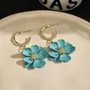 Pendientes de Colgante de Flor de Cinco Pétalos de Doble Capa en Forma de C Dulces Estilo Coreano Dopamina Pendientes de Moda Versátiles Estilo Ins para Mujeres