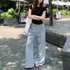 Pantalones deportivos casuales de pierna recta con estampado de letras estilo americano, nuevos pantalones para mujer con cordón, pantalones de pierna ancha, corte holgado, versátiles y que estilizan, pantalones largos