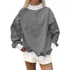 Colección de otoño/invierno 2026 nueva de Amazon Europa y América transfronteriza: Sudadera casual a rayas de bloques de color, corte holgado, manga larga, cuello redondo semi-alto para mujer