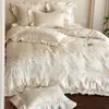 Juego de cuatro piezas de colcha de verano jacquard Tencel romántica estilo francés, sábana, cubrecama, colcha de tacto fresco, funda de edredón sedosa, ropa de cama de verano con encaje