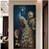 Pintura Decorativa Moderna de Lujo Ligero de Pavo Real Rica y Auspiciosa para Recibidor Directamente Frente a la Puerta Pintura de Pared Sencilla y Grandiosa de Fénix para Pasillo