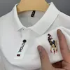 Camisa POLO para Hombre Verano Casual Nueva Bordada de Gama Alta Camiseta Top Bordada Sin Planchar Algodón Perla Versátil Tendencia