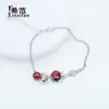 Pulsera de zorro de plata de ley s925 para mujer, estilo coreano vintage, campana, granate, moda, flor de melocotón de la suerte, ventas directas de fábrica