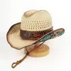 Sombrero de Paja Hueco para Exteriores de Comercio Exterior Europeo y Americano, Sombrero de Vaquero Occidental, Sombrero Turquesa con Estilo Étnico, Sombrero Retro Jazz