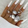 Moda Transfronteriza Europea y Americana Anillo Simple de Aleación con Perla Irregular Conjunto de Anillos Geométricos Apilables Retro