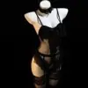 Uniforme de coelhinha cosplay de renda sexy lingerie erótica slim-fit transparente com suspensório vazado camisola qqny1824