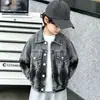 Chaqueta de mezclilla de otoño para niños, talla pequeña y mediana, con cuello pequeño, corte holgado, casual, versátil, a la moda, moderna, elegante, chaqueta de manga larga
