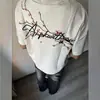 Camiseta de Manga Corta Bordada con Flores de Ciruelo Americano para Hombre Verano Holgada Trabajo Pesado Algodón Puro Juventud Pareja Top