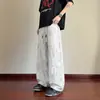 Pantalonas Casuais de Barra Reta com Design Patchwork Tie-Dye Estilo Streetwear Americano Novo para Primavera/Outono para Homens e Mulheres