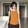 Top de tirantes de punto naranja para mujer, único y hermoso, ajustado, adecuado para el verano, con diseño calado y sin mangas