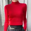 Nueva camiseta base negra para mujer para otoño e invierno, corte ajustado, cuello semi-alto, suéter de punto adelgazante, top de punto de manga larga
