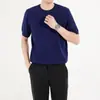 Camiseta masculina de malha respirável com gola redonda e manga curta, top de alta qualidade, estilo "old money" italiano, versátil para o trabalho e o dia a dia.