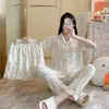 2025 Nuevo Cárdigan Nubes Algodón Primavera y Otoño Pijama para Mujer Pantalones Cortos Traje de Pijama de Tres Piezas Ropa de Casa