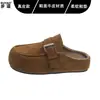 Zapatos Birkenstock Auténticos de Cuero Suela Gruesa sin Cierre Zapatos de Mujer Calientes con Terciopelo Zapatos de Algodón de Lana de Cordero Zapatos de Exterior de Punta Cerrada Medias Zapatillas