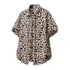 Tamanho Europeu 2026 Amazon Cross-Border Estilo de Rua Estampa de Leopardo Unissex Solta Camisa Masculina Estampada de Manga Curta