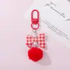 Novo chaveiro pingente de laço xadrez com pompom, produto acabado feito à mão DIY, pingente de bolsa, acessório de chave com contas, atacado