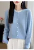 Cardigã de malha 100% lã estilo coreano color-block para mulheres, coleção outono/inverno 2026, com design relaxado, macio e quente, de manga longa