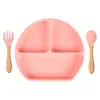 En Stock Vajilla Infantil Compartimentada Tazón de Silicona con Ventosa para Bebé Cuchara para Bebé Plato de Silicona con Popote Integrado