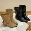 Botas fashion de passarela estilo coreano para mulheres, 26 novos modelos, com cinto e zíper, salto grosso, botinhas estilosas, cool e chiques, adequadas para primavera e outono