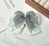 Grampo de Cabelo Azul com Laço de Fita Floral para Rabo de Cavalo Feminino, Presilha de Tubarão de Moda de Alta Qualidade