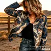 Nueva Chaqueta Corta de Mezclilla de Algodón Transfronteriza Otoño e Invierno Estampado Digital 3D Moda Personalidad Top Delgado Mujer