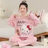 Pijama infantil de manga larga para primavera, otoño y verano, hecho de algodón peinado, conjunto lindo con cárdigan, ropa de casa para niños mayores