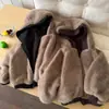 Jaqueta infantil reversível com forro de fleece, conjunto combinando pai e filho para outono e inverno, parka espessa com forro de pelo integrado