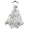 Vestido Largo Maxi Estilo Vacaciones con Cuello Halter Floral Espalda Descubierta para Mujer Verano Volante Irregular Sin Mangas Cintura ceñida Estilo de Hada