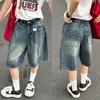 Shorts Jeans Estilo Retrô para Mulheres, Calça Elegante de Verão Bordada de Cintura Alta Emagrecedora Plus Size Solta de Perna Larga para Corpo em Formato de Pera