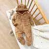 Mameluco con capucha de orejas de oso y pies, traje de felpa para gatear de otoño e invierno, mameluco cálido para recién nacido