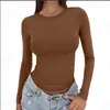 2026 Amazon nueva camiseta básica versátil de manga larga con cuello redondo, corte ajustado, estilo europeo y americano, para primavera y otoño, color liso, corte ajustado para mujer