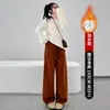 Calças Cinzas de Perna Larga Estilo Americano para Mulheres, Calças de Moletom Casuais Engrossadas com Forro de Lã para Outono, Cintura Alta Emagrecedora, Calças Esportivas Petite Estilo Banana