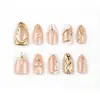30 Peças de Unhas Postiças 3D Banhadas a Ouro Estilo Francês Formato Amêndoa Olho de Gato Pedras Preciosas Venda Quente Transfronteiriça Atacado
